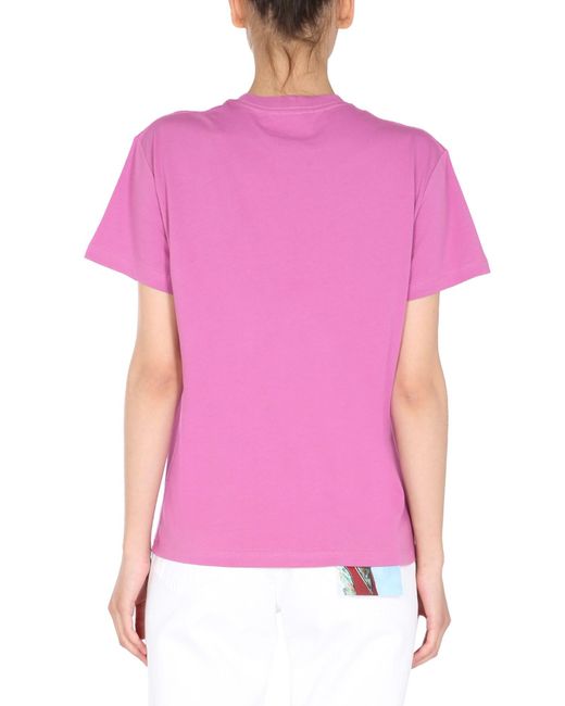 T-SHIRT GIROCOLLO IN JERSEY DI COTONE CON PATCH LOGO di Raf Simons in Pink