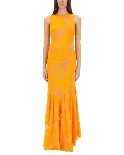 Etro Orange Dévoré Stretch Jersey Dress With Cut-Out