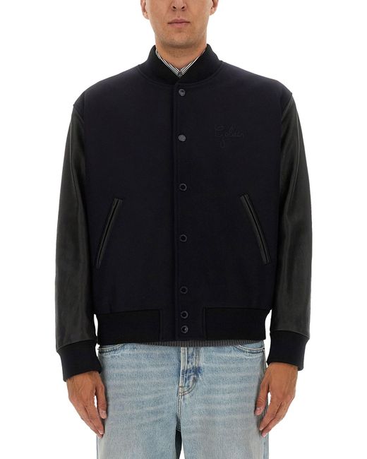 Golden Goose Deluxe Brand Blue Wool Bomber Jacket And Leather Sleeves for men