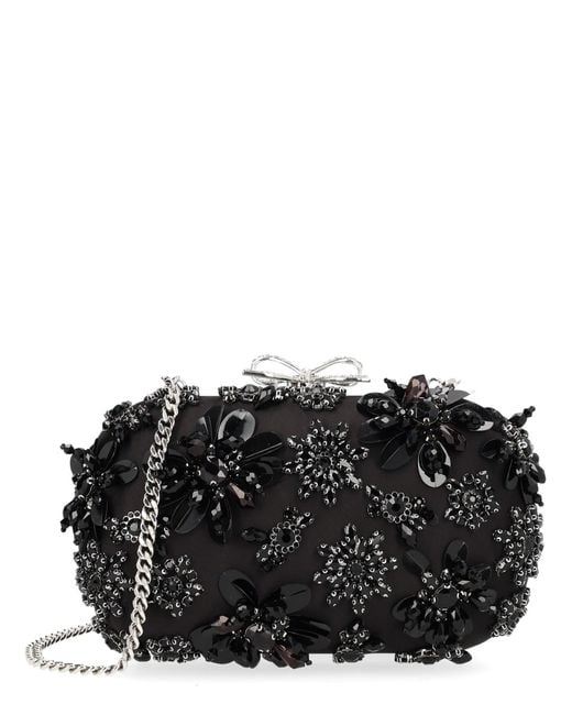 Self-Portrait Black "Floral Crystal" Clutch Bag