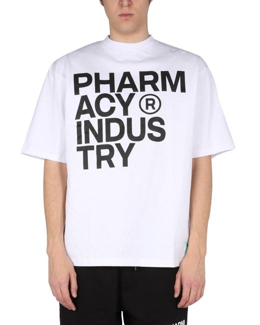 Pharmacy Industry White Cotton Jersey T-shirt With Logo Print for men