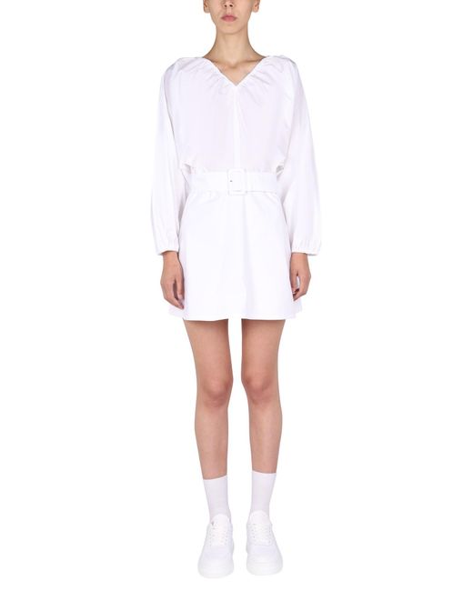Patou White Solid V Neck Mini Dress