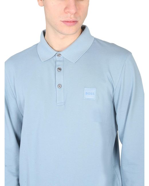 Polo Con Patch Logo di Boss in Blue da Uomo