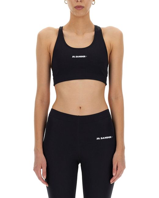Jil Sander Black Logo Scoop Neck Top