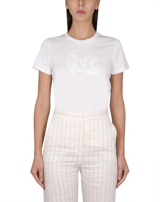 Max Mara White T-Shirt With Logo Embroidery