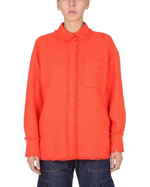 MSGM Red Camicia In Cotone Con Frange