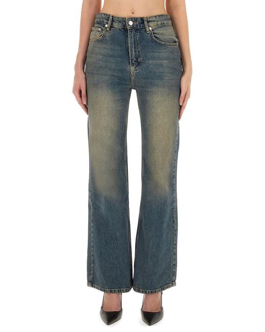 Moschino Blue High-Waisted Flared Denim Jeans With Vintage Wash