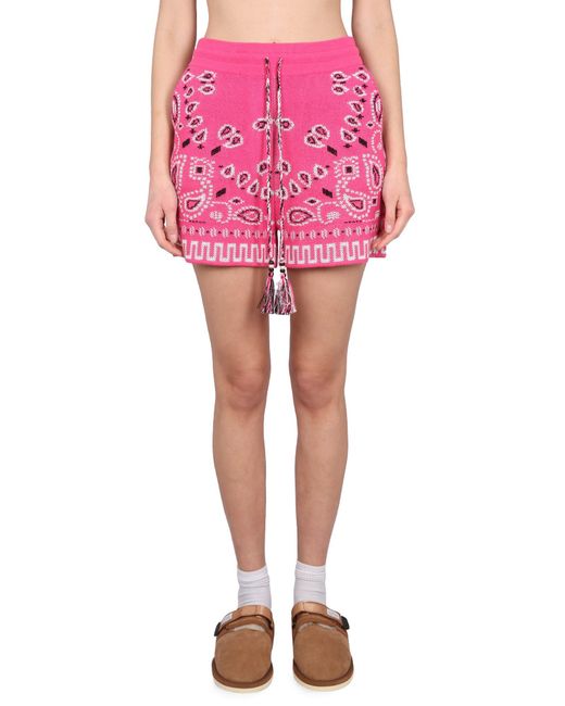 Alanui Pink Patterned Short Bandana With Drawstring Tassels