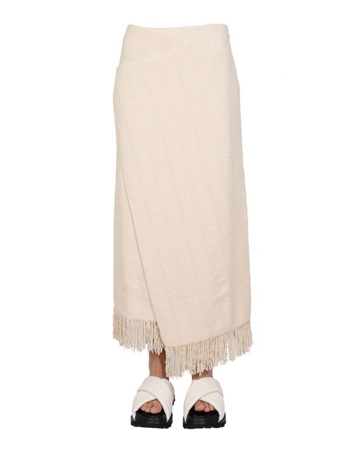 Jil Sander Natural Fringed Wrap-Effect Midi Skirt