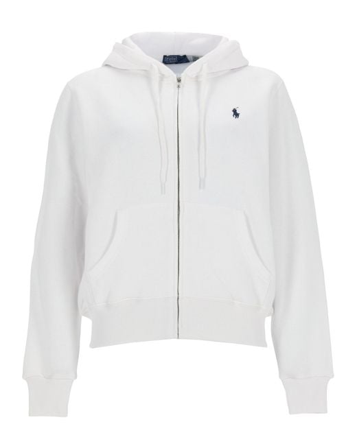 Polo Ralph Lauren White Felpa Con Zip E Logo