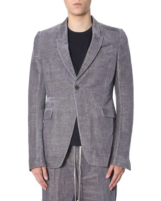 Rick Owens Gray Textured Velvet Single-Breasted Jacket for men
