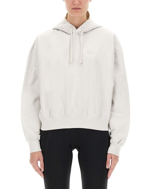 Y-3 White Relaxed Fit Hooded Sweatshirt With Subtle Logo Detail