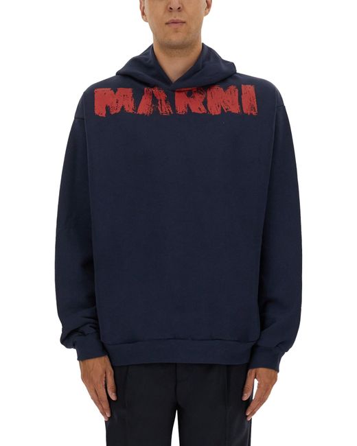 Marni Blue Sweatshirt With Maxi Logo Print for men