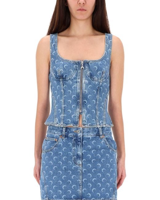 MARINE SERRE Blue Top "Bustier"