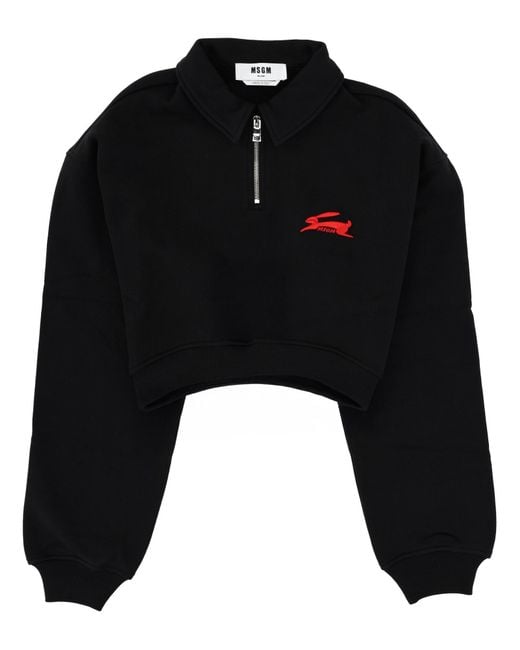 MSGM Black Logo Shirt Collar Sweatshirt