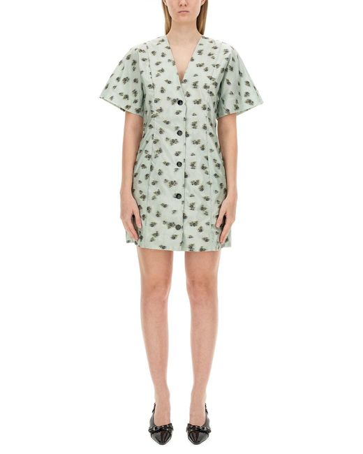 Ganni Green Sustainable Slim Fit Mini Dress