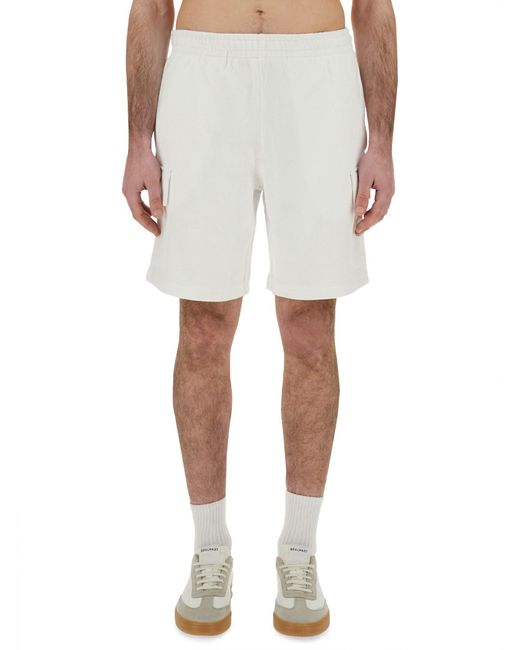 Lacoste White Cotton Fleece Cargo Shorts for men
