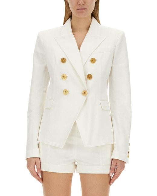Balmain White Stylish And Chic 6-Button Denim Jacket For
