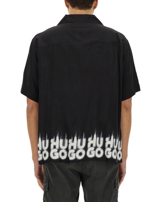 Camicia Oversize Con Logo Stampato Fumé di HUGO in Black da Uomo
