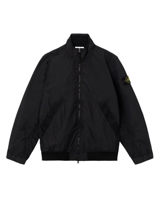 Stone Island Black Lightweight Nylon Casual Jacket With High Collar And Unique Patch for men