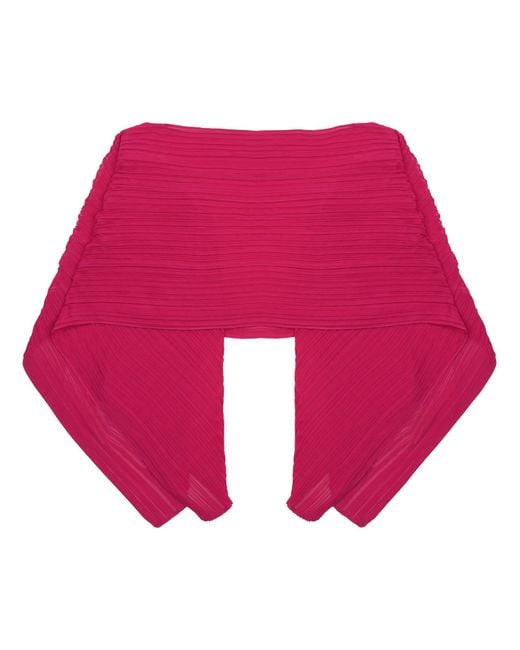 Pleats Please Issey Miyake Red Pleated Trench-Style Coat For