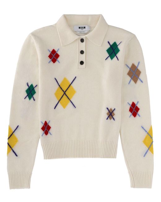 MSGM Multicolor Polo Shirt With "Argyle" Pattern