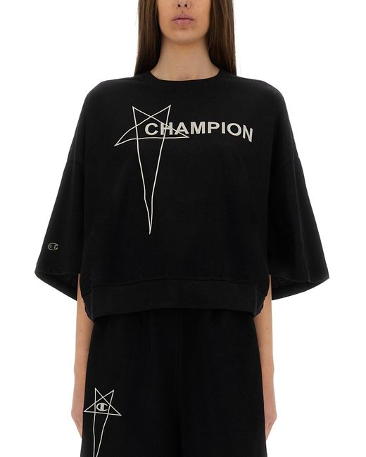 Champion x Rick Owens Black Cropped "Tommy T" T-Shirt