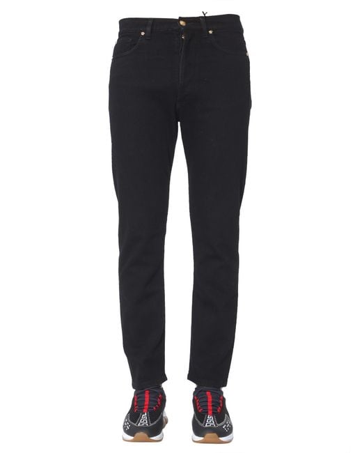 Versace Blue Slim Fit Jeans With Concealed Button Closure for men