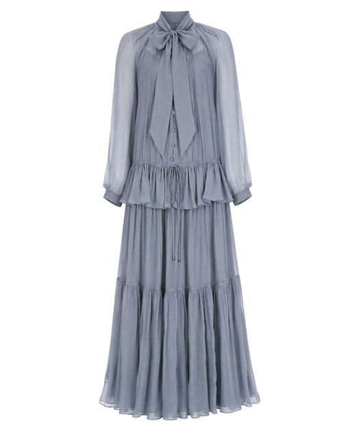 Chloé Blue Abito Lungo Fluido Con Lavallière