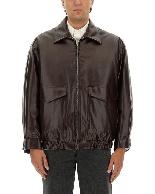 MM6 by Maison Margiela Brown Relaxed Fit Leather Jacket With Classic Collar for men