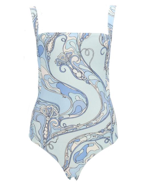 Emilio Pucci Blue Costume Intero Con Stampa