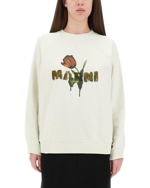 Marni White Cotton Sweatshirt With Tulip Print