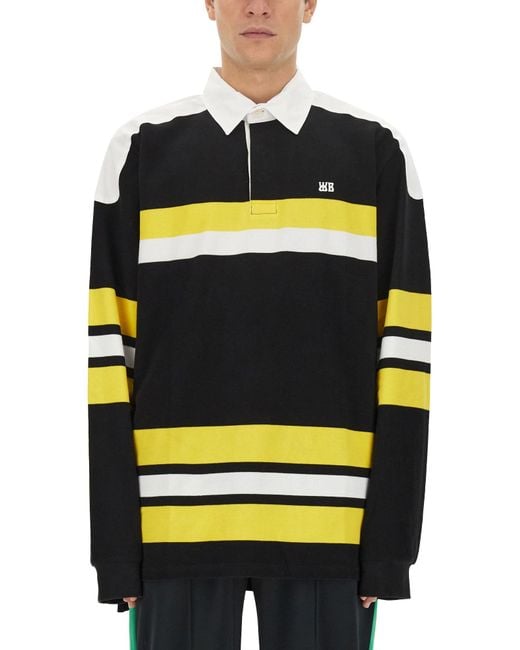 Wales Bonner Black Polo Shirt With Stripe Pattern for men
