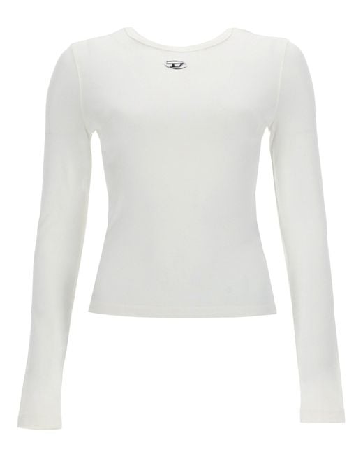 DIESEL White Solid Crew Neck Top
