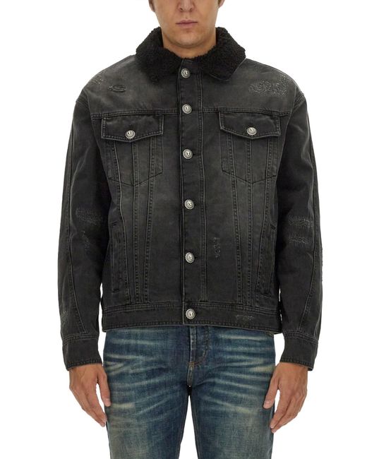 Balmain Black Distressed Denim Jacket for men