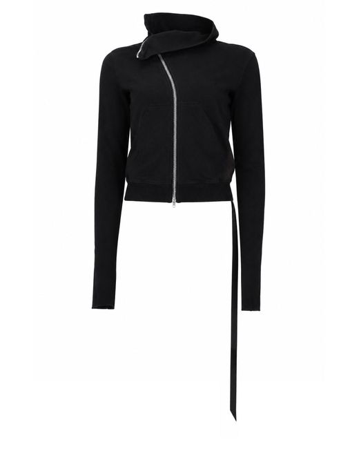 Rick Owens Black Felpa "Mountain" Con Zip Asimmetrica