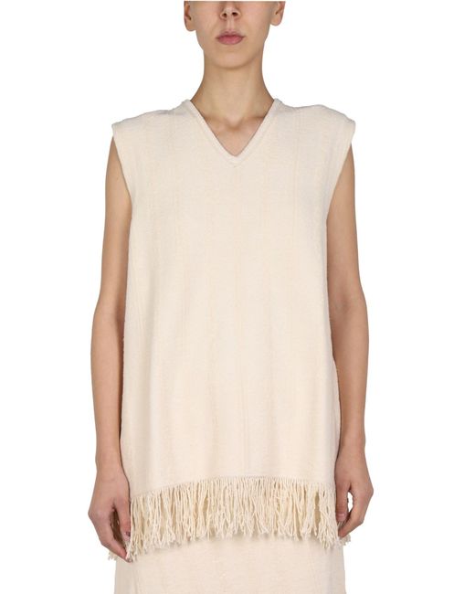 Jil Sander Natural Solid V Neck Top