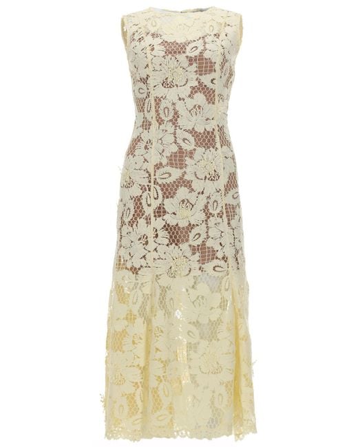 Self-Portrait Metallic Abito Midi A Fiori Crochet