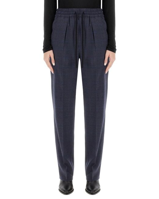 Isabel Marant Blue Tailored Wool Blend Pants With Subtle Check Pattern