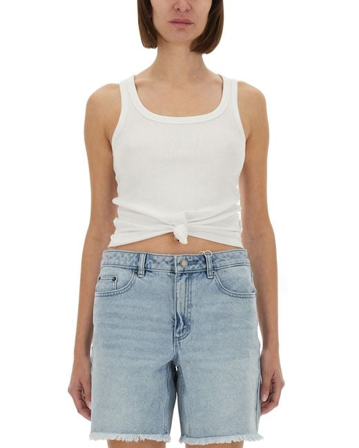 Michael Kors Women's Blue Knit Tank Top With Front Lacing