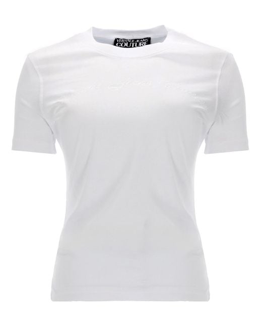 Versace Jeans Couture White T-Shirt Con Logo Glitterato