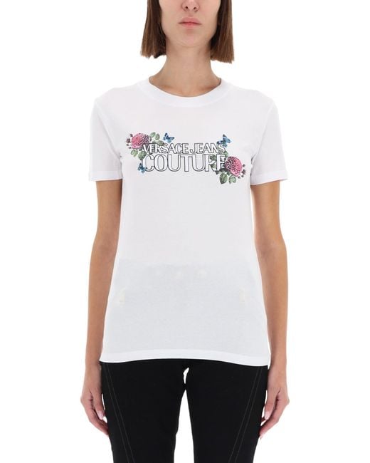 Versace Jeans Couture White Logo-Print T-Shirt