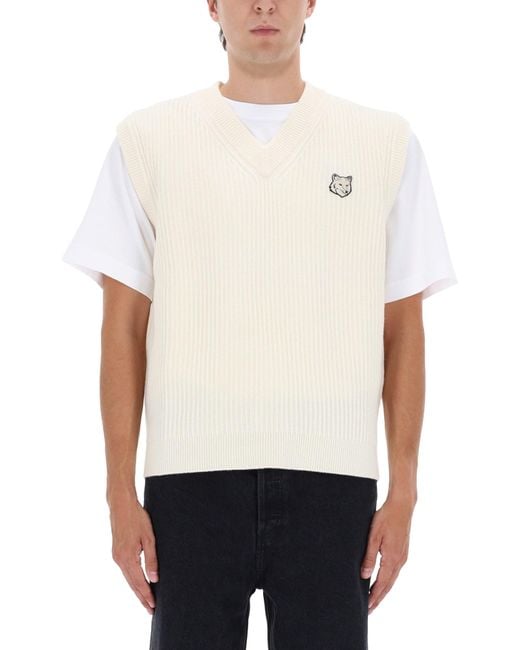 Maison Kitsuné White Ribbed Knit Vest for men