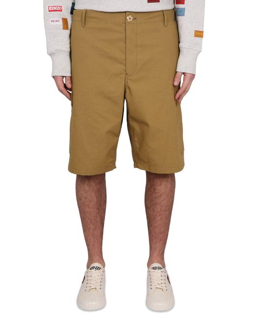 KENZO Natural Cargo Logo Shorts for men
