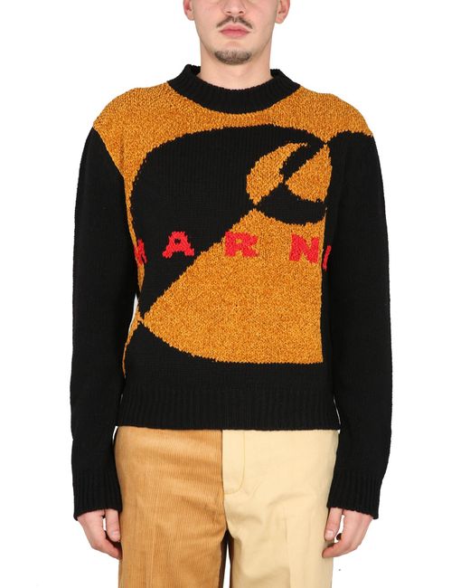 Marni Black Cross-Neck Wool Sweater for men