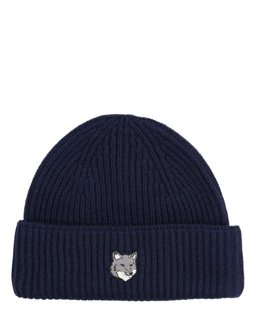 Maison Kitsuné Blue Beanie With Fox Patch