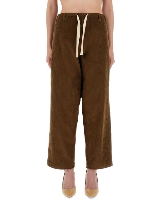Moschino Brown Wide-Leg Corduroy Pants With Drawstring Waist