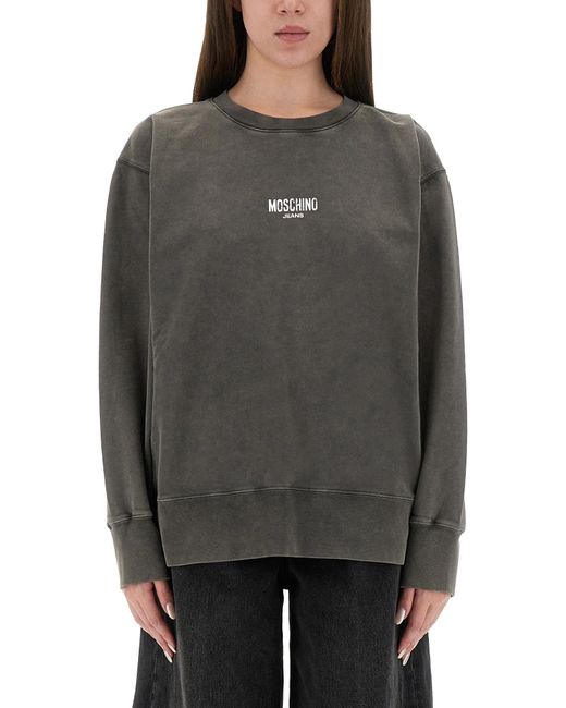Moschino Gray Relaxed Fit Cotton Sweatshirt With Front Logo