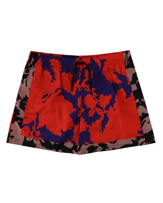 Dries Van Noten Red Floral Print Swimsuit for men