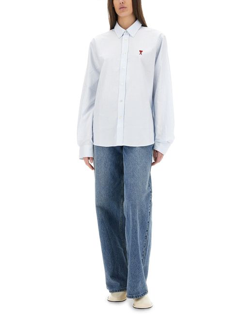 Camicia Con Logo di AMI in White da Uomo